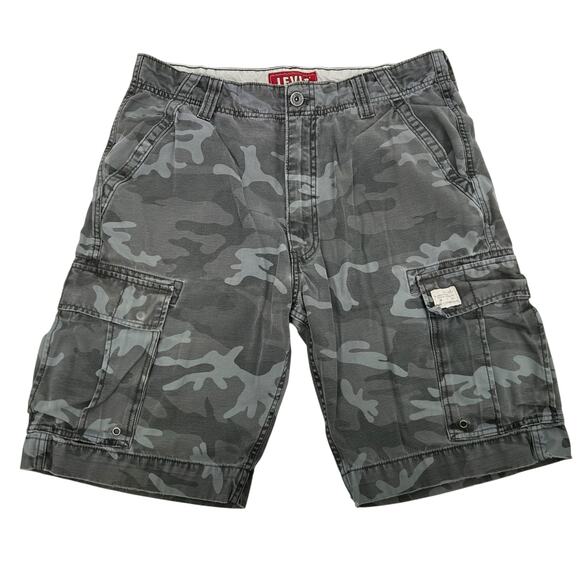 Vintage y2k Men's 36 Levi's Cargo Camo Grey Military Baggy Skater Twill Shorts - Picture 4 of 9